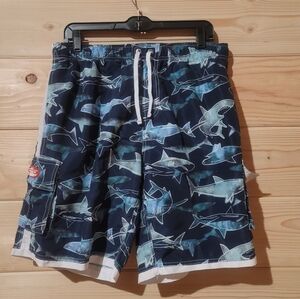 Ingear Blue Shark Print Swim Trunks Size XL 33x9